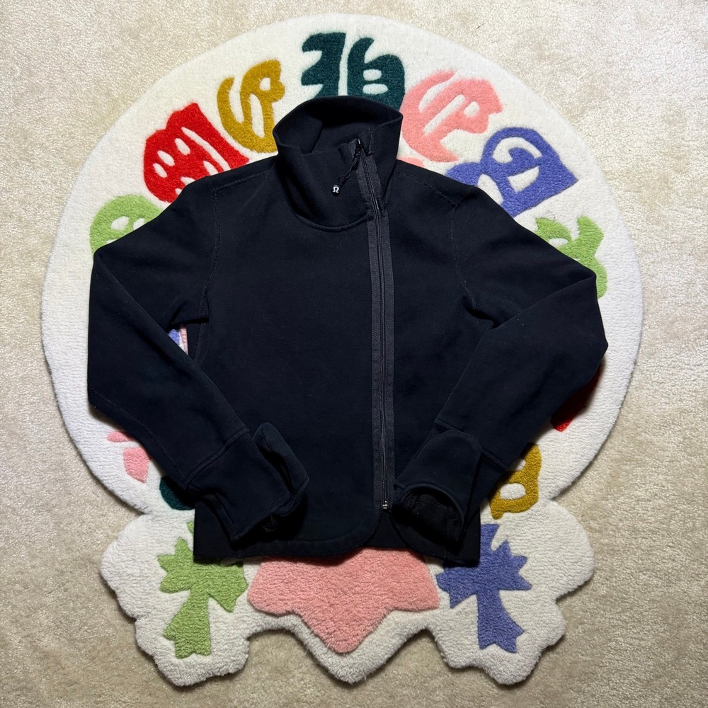 Lululemon Vintage Asymmetric Full Zip Jacket Black Size 4 Funnel Neck Thumbholes